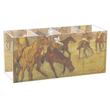 Imagem de TSENQUE Engraçado Edgar Degas Prints Jockeys ArtworkAcrylic Cute Desk Pencil Holder Custom Makeup Brush Holder Pencil Cup Office Art Caddy Organizador de mesa