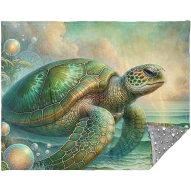 Imagem de Cobertores macios de tartaruga marinha vintage fantasia para sofá presentes de viagem confortáveis mulheres adultos 177,8 cm x 139,7 cm cobertor de viagem cinza
