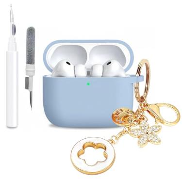 Imagem de PowerDriver Capa para AirPods Pro 3 2025, capa de silicone macio à prova de choque compatível com Apple AirPods Pro 3ª geração, com chaveiro brilhante e kit de limpeza (azul jeans)