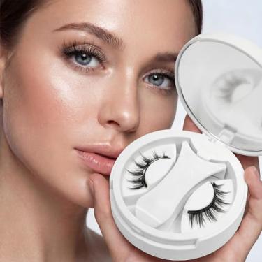 Imagem de Cílios magnéticos sem necessidade de cola, aparência natural, 1 par de cílios magnéticos reutilizáveis com aplicador, fácil de usar e remover com instruções