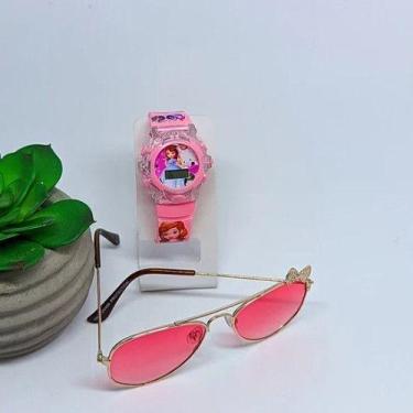 Imagem de Kit Relógio Infantil Digital Pisca Luz Led Toca Musical Menina Frozen 