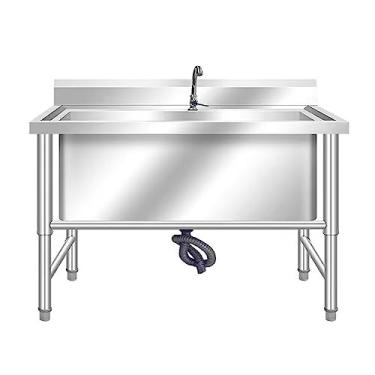 Imagem de Tigela única de aço inoxidável com compartimento único, pia de cozinha para uso externo e lavatório utilitário para restaurante, lavanderia, garagem (120 x 59 x 77 cm)