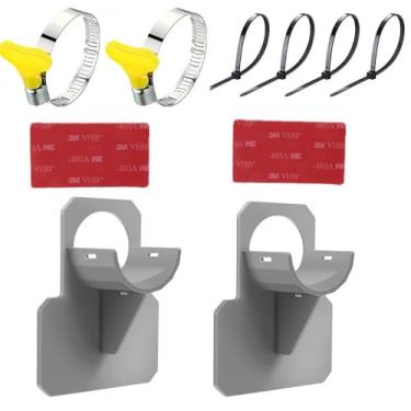 Imagem de 2 peças de suportes de tubulação de piscina, suportes de mangueira, clipes ajustáveis de plástico durável, suportes de suporte de tubo de água com 2 braçadeiras de mangueira de aço inoxidável, 4 fitas