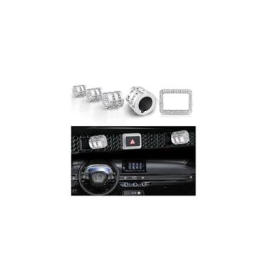 Imagem de DvlynAuroa Acessórios interiores para Honda Civic 2022-2025 & CRV & Acura Integra 2023-2025, conjunto de acabamento de liga de alumínio com 5 peças - capa de botão de luz de aviso de perigo, tampas de