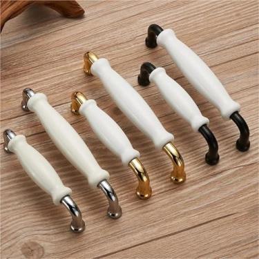 Imagem de Puxadores de cozinha de cerâmica liga de zinco armário de mesa rural puxadores de gaveta puxadores de cômoda ferragens de móveis 1 peça (botão prata)