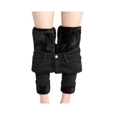 Imagem de Calças Jeans Femininas Térmicas De Inverno Com Stretch, Quentes, Forra