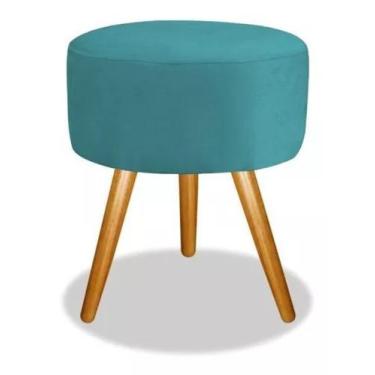 Imagem de Puff Redondo Decorativo Banqueta Pés Palito Suede - Casal Decor, Azul 