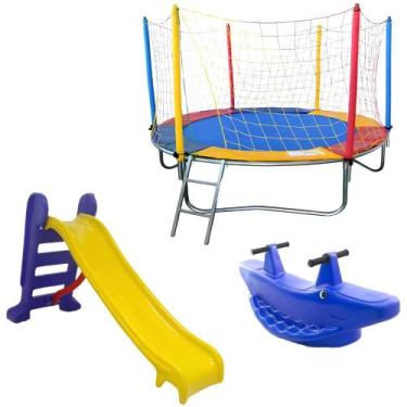 Imagem de Cama Elástica 2,30m Escorregador Médio Gangorra 2 Lugares - Rotoplay B