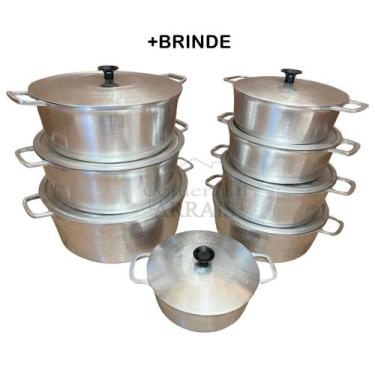Imagem de Jogo De Panelas 8 Peças Alumínio Batido Fundido Tampa Pesada - Arrais