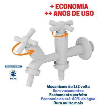 Imagem de Torneira Para Tanque E Máquina Lavar Lavanderia 2 Saídas ABS Tigre Cro