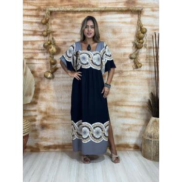 Imagem de Vestido Midi Em Viscose Estampado e Abertura Na Saia - New Star, M