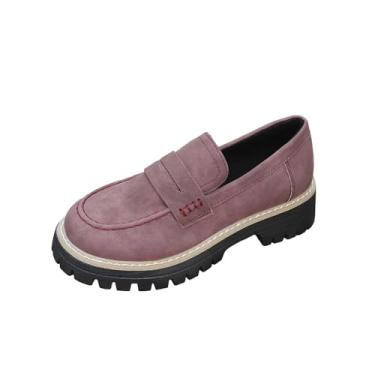 Imagem de Mocassim feminino casual versátil estilo britânico plus size outono inverno moderno confortável, Vinho vinho, 36