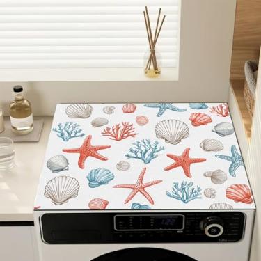 Imagem de Capas de lavadora e secadora tapete protetor de topo antiderrapante capa de máquina de lavar, concha do mar, oceano, à prova de poeira, almofada protetora de secagem rápida para lavadora e secadora