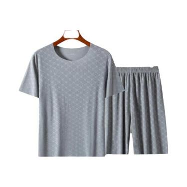 Imagem de Conjunto De Pijamas De Verão Masculino Em Seda Gelada, Camiseta De Man