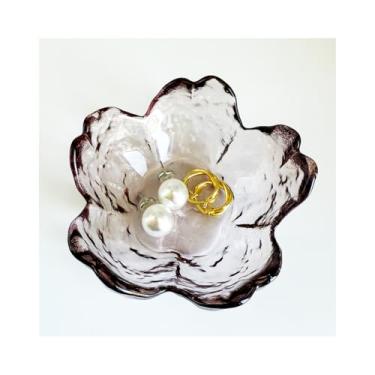 Imagem de Oddyami Bandeja de joias de flores, bandejas de prato de anel, prato decorativo fofo de vidro rosa, ideias de presente para mulheres, presente pequeno para namorada, esposa, suporte de anel, pratos de