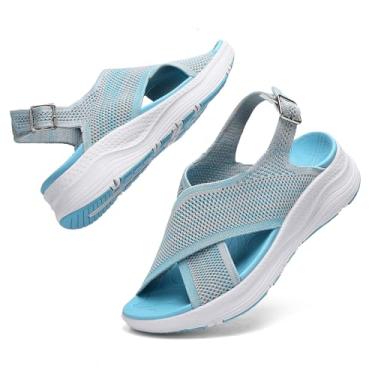 Imagem de Bravover Sandálias femininas ortopédicas femininas esportivas de recuperação ao ar livre com alça ajustável com suporte de arco para fascite plantar confortável, Azul-celeste, 40