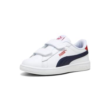 Imagem de PUMA Tênis infantil unissex Smash Hook and Loop, Puma Branco - azul marinho - vermelho para todos os tempos, 13.5 Little Kid
