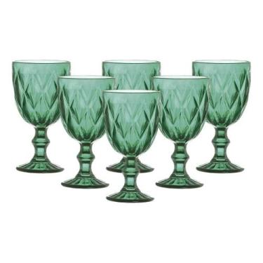 Imagem de Jogo C/ 6 Taças Diamond Verde Jade 260ml Mesa Posta Bebidas Água Suco 