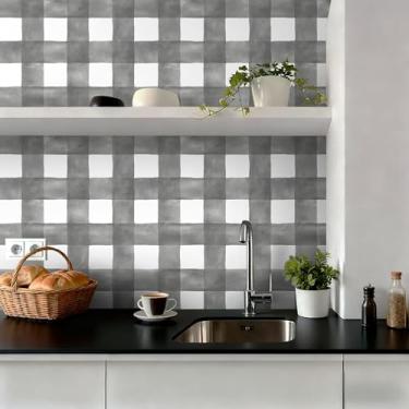 Imagem de Micpolo Descasque e cole papel de parede moderno papel de contato removível papel de parede autoadesivo para banheiro quarto sala de estar forro de prateleira preto e branco 43,9 cm x 1,000 cm