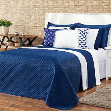 Imagem de Kit Cobre Leito Miami Azul Marinho/branco Dupla Face Casal Padrão 06 Peças