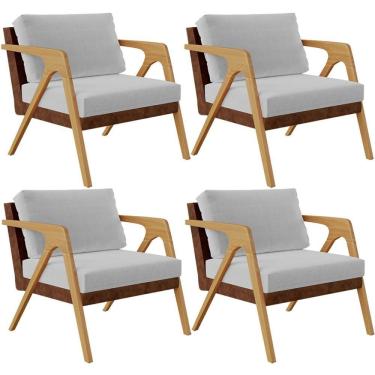 Imagem de Kit 4 Poltronas Pietra L02 Couríssimo Marrom Linho Cinza