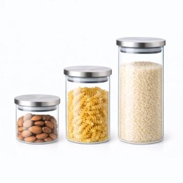 Imagem de Conjunto de Potes de Vidro Borossilicato com Tampa de Aço Inoxidável, 3 Peças, 290ml, 600ml, 950ml com tampa inox com vedação em silicone