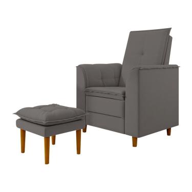 Imagem de Poltrona Amamentação Confortável Com Puff Ivy Suede Cinza