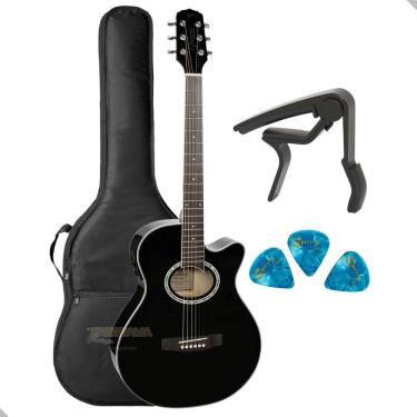 Imagem de Violao Aço Eletrico Giannini Gsf1D Bk Preto + Acessórios