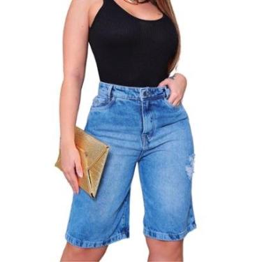 Imagem de Bermuda Jeans Feminina Comprida Jorts Cintura Alta Casual-Feminino