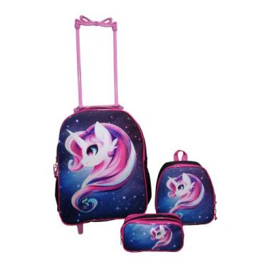 Imagem de Kit Mochila Infantil Unicórnio Preto - DB