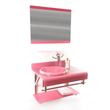 Imagem de Gabinete de vidro 60cm full curvado duplo inox rosa - Cubas e Gabinete