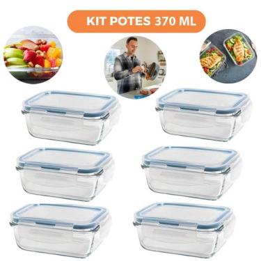 Imagem de Kit 6 Potes De Vidro Hermético Retangular 370Ml - Ad Importação
