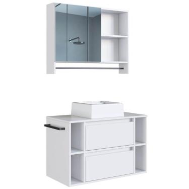 Imagem de Espelheira E Gabinete Suspenso Com Cuba 80cm Branco Proddy