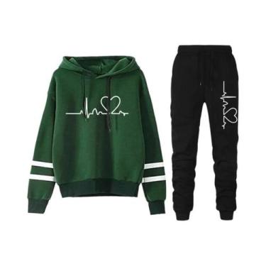 Imagem de Conjunto De Moletom Casual Feminino Com Listras, Suéter E Calças De Al