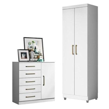 Imagem de Cômoda Sapateira Milão 2014145 E Armário Multiuso 2000191 Branco Tx Com Pés Cinza - Aramóveis