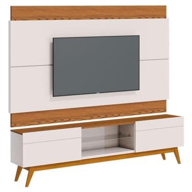 Imagem de Rack Bancada 2 Gavetas E Painel Para Tv Classic 1.8 Off White Freijó - Imcal