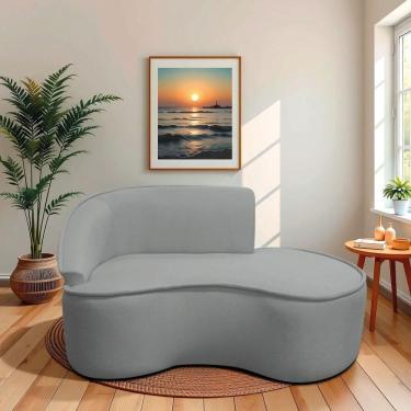 Imagem de Divã Recamier Curvo Sala De Estar Recepção Marrocos 150cm Lado Direito Bouclé Cinza