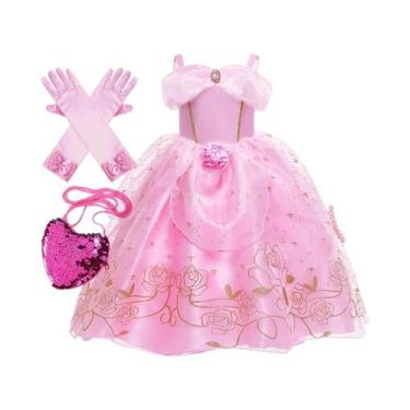 Imagem de Vestido De Princesa Aurora Rosa Com Estampa Floral De Rosas, Fantasia 