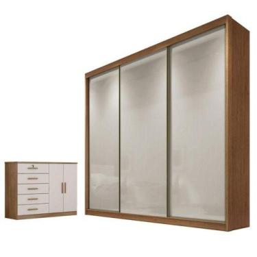 Imagem de Guarda Roupa Casal Medelim E Cômoda Seul Cumaru 25 Fendi - Novo Horizo