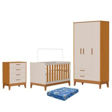 Imagem de Dormitório Infantil Flip Guarda Roupa 3 Portas, Cômoda 4 Gavetas e Ber