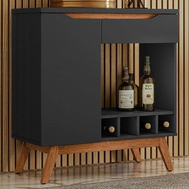 Imagem de Aparador Smeraldo com Adega em 15mm 1 Porta 1 Gaveta Preto - Pnr Móveis
