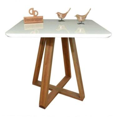 Imagem de Mesa Jantar Base X Tampo Retangular Laca Com Vidro 100x70cm Branco - D