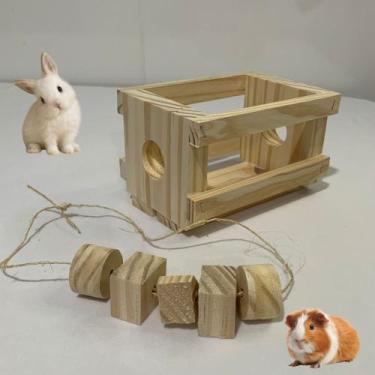Imagem de Kit Com 2 Porta Feno Brinquedo Bolachas Para Desgaste dos Dentes Coelh