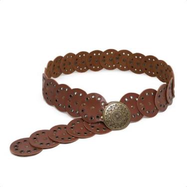 Imagem de Cinto Boho Chic Feminino Estilo Ocidental Redondo Western Fivela Ouro 