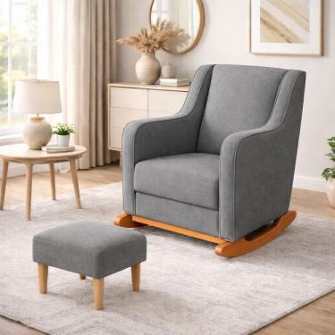 Imagem de Poltrona Puff  Amamentação Decorativa Quarto Milena Cinza Suede Balanço