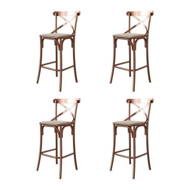 Imagem de Conjunto 4 Banquetas Katrina com Encosto em Aço Cobre Assento Corano para Bancada de Co...