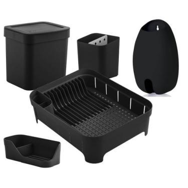 Imagem de Kit 5 Peças Cozinha Escorredor Louças Lixeira 4,7L Porta Sacolas Organ