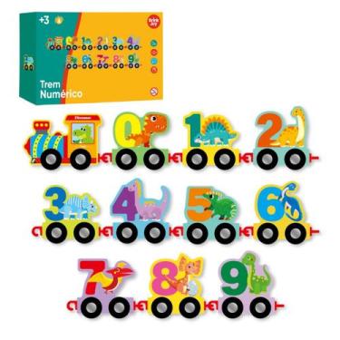Imagem de Brinquedo Educativo Trem Numérico de Madeira com Animais, Zoo ou Dino 