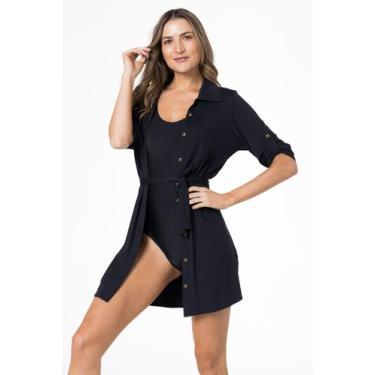 Imagem de Saída de Praia Chemise com Proteção UV e Cinto Lua Morena 30550, Preto