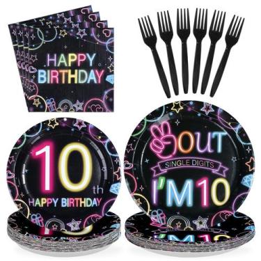 Imagem de Kit de mesa neon para festa de aniversário de 10 anos Greencian com 96